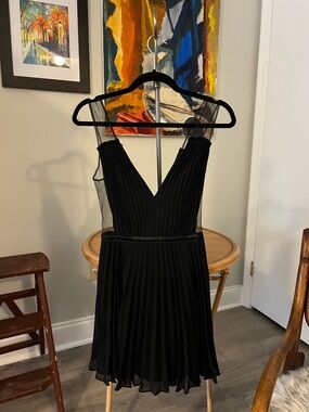 bebe Black Pleated V-Neck Mini Dress